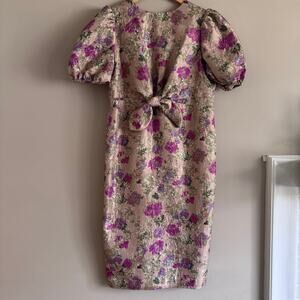 Tuckernuck Floral Brocade Dress Puff Sleeves Size XL